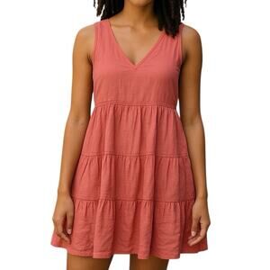 Lucky Brand Pink Linen Tiered Babydoll Mini Dress Small